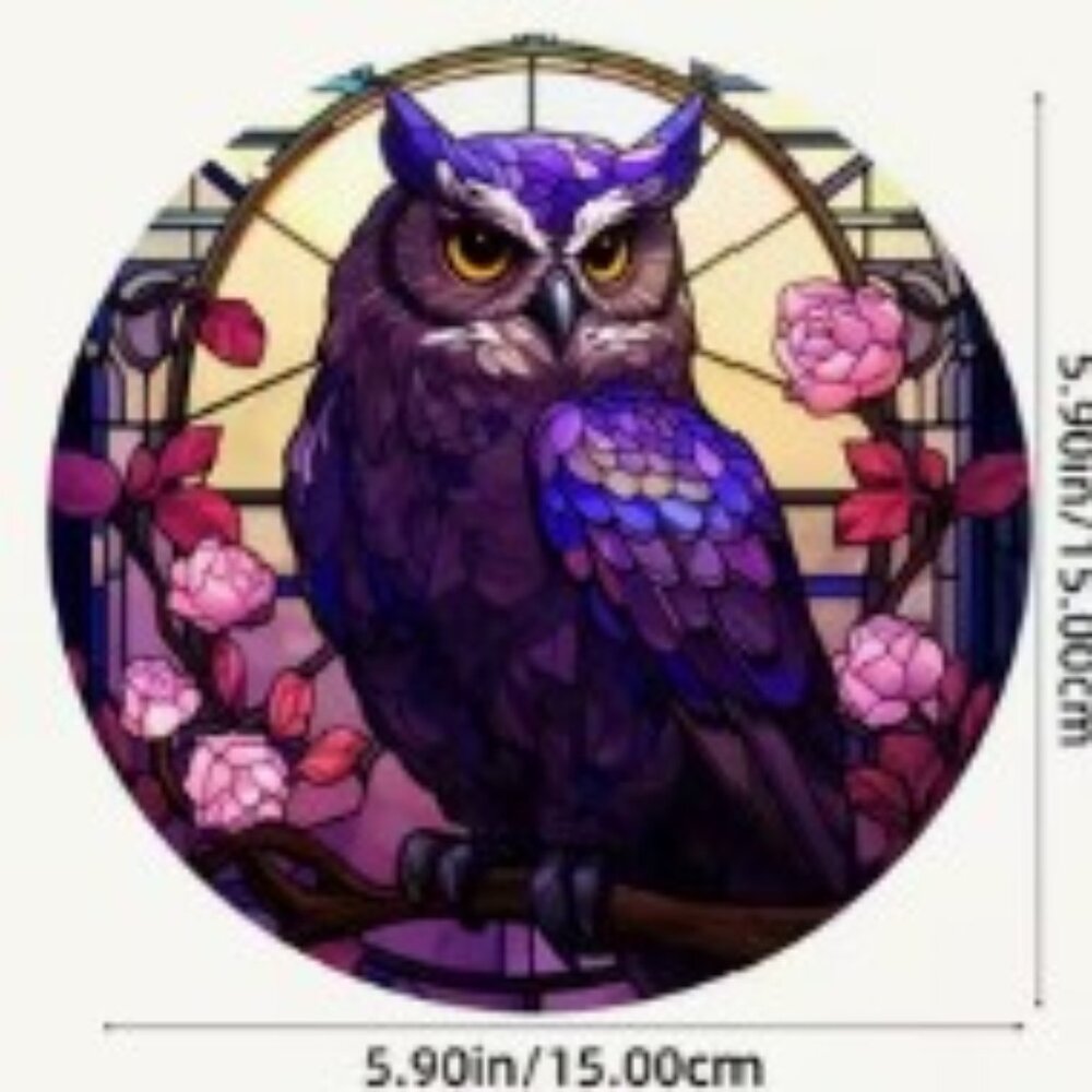 1pc, Owl Stained Acrylic Suncatcher, Window Hangings with Metal Chain, 5.90"